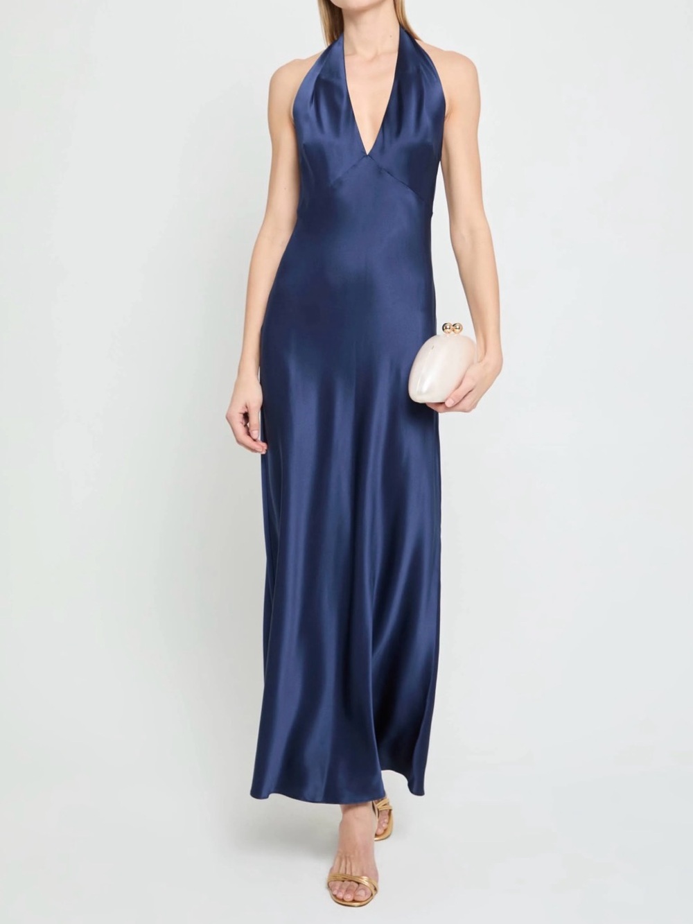 o.p.t. Gisela Navy Halter Satin Maxi Dress - Elegant Evening Slip NWT Sz 6